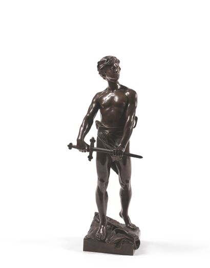 Raoul François LARCHE (1860-1912) 勇士
青铜雕塑，棕色铜锈，底座上有签名。
Siot Decauville创始人的印章。
32...