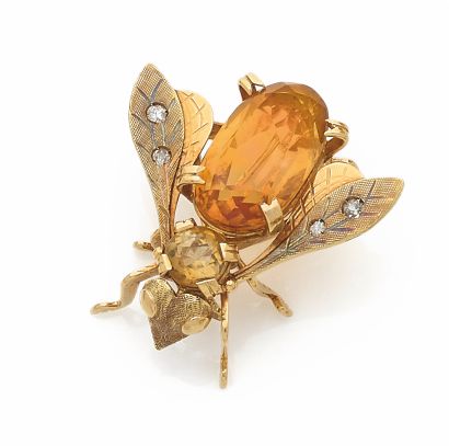 null BROCHURE BEE Yellow gold 18k (750 thousandths), the body decorated with a citrine...