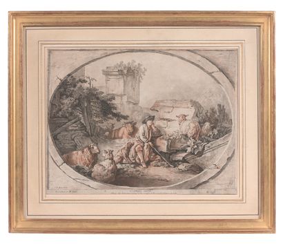 Gilles DEMARTEAU (1722-1776) d'après François BOUCHER 两个裸体女人
德马尔托的版画，18世纪。
视野：33...