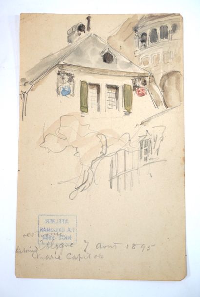 Frédéric Arthur BRIDGMAN (1847-1928) Sainte-Marie du Capitole，科隆，1895年8月7日
铅笔画，有水彩亮点，位置和日期在左下角。
工作室销售的印章，尼斯，1954年。
17.2...