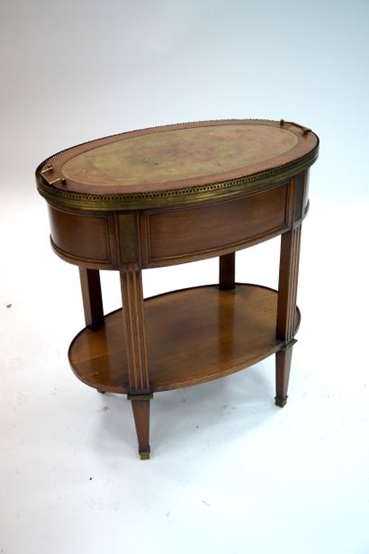 null JARDINIERE OR GLACIERE Molded wood, oval shape, the removable upper tray, lined...