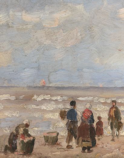 Alphonse STENGELIN (1852-1938) 海岸上的帆船
油画，右下角签名。
29 x 38 cm。