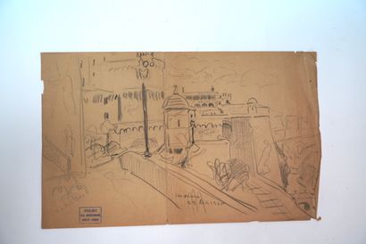Frédéric Arthur BRIDGMAN (1847-1928) 摩纳哥的景色，1905年12月29日
铅笔画，位置和日期在中下部。
工作室销售的印章，尼斯，1954年。
20,3...
