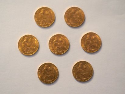null Lot de 6 pièces de 20 francs or (1907). Poids : 36,90g. On y joint une pièce...