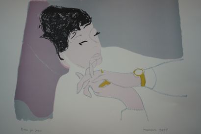 null BRET François (1918-2004), portrait de femme, sérigraphie signée et dédicacée....