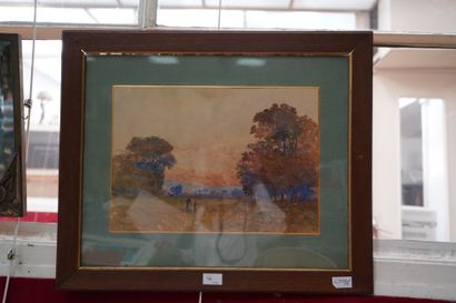 null Ernest MOREL (1854-1918), Paysage, aquarelle, signée, dédicacée, située à Martot,...