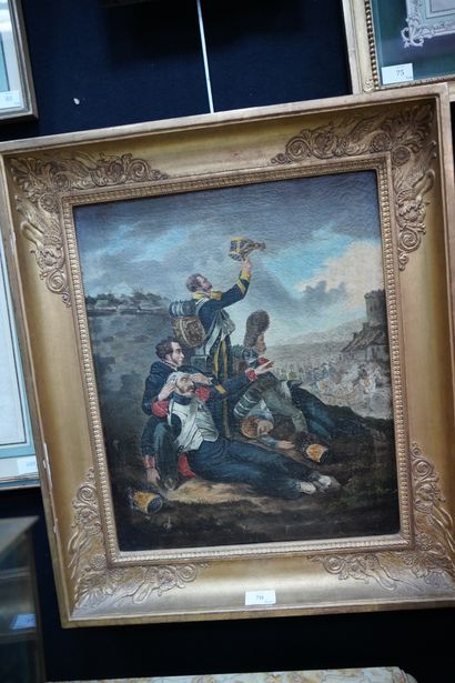 null Ecole française du XIXe siècle. Scène militaire, huile sur toile. 45 x 37 cm....