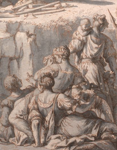 ATTRIBUÉ À ARNOLD HOUBRACKEN (1660-1719) Le martyre de Sainte Pierre
Plume et encre...