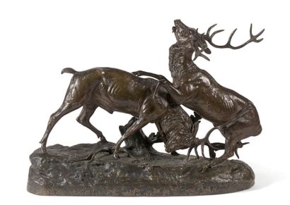 Clovis-Edmond MASSON (1838-1913) Combat de cerfs
Bronze à patine brune, signé sur...