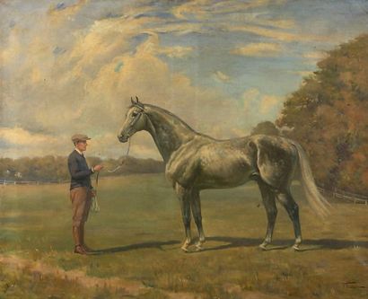FRANCK ELIM (act. c. 1928-1943) Cheval et son cavalier
Huile sur toile, signée en...