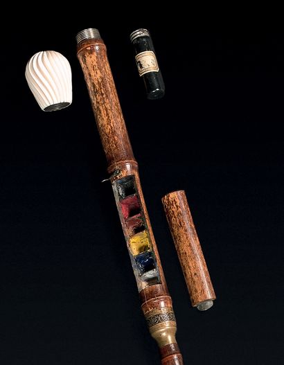 null AQUARELIST'S CANE The pommel with screw in ivory with melon ribs, the shaft...