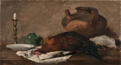 Victor Gabriel GILBERT (1847-1933) Nature morte au coq, à la cruche et au flambeau
Huile...