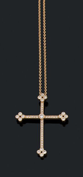 null ARTICULATED NECKLACE 18k yellow gold 750 thousandths, holding a pendant cross...