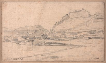 DIOGÉNE ULYSSE MAILLART (1840-1926) Paysage de bord de mer aux rochers
Crayon, signé...