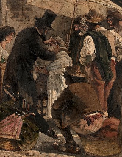 Léon PHILIPPET (1843-1906) Scène de rue animée à Rome
Huile sur toile, signée et...