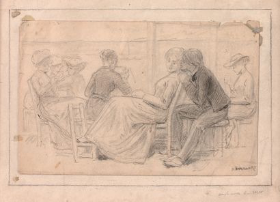 DIOGÉNE ULYSSE MAILLART (1840-1926) Personnages assis devant la mer
Crayon, signé...