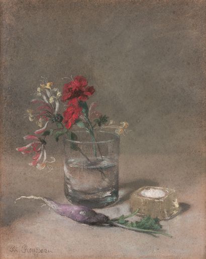 Philippe ROUSSEAU (1816-1887) Nature morte au verre, radis et salière
Pastel, signé...