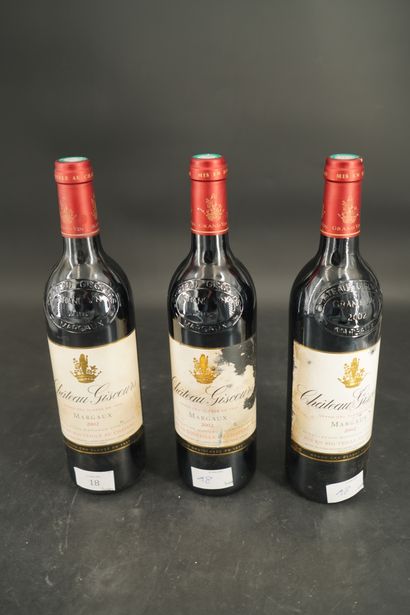 null 3 bouteilles Château Giscours Margaux 2002. Etiquettes tachées.