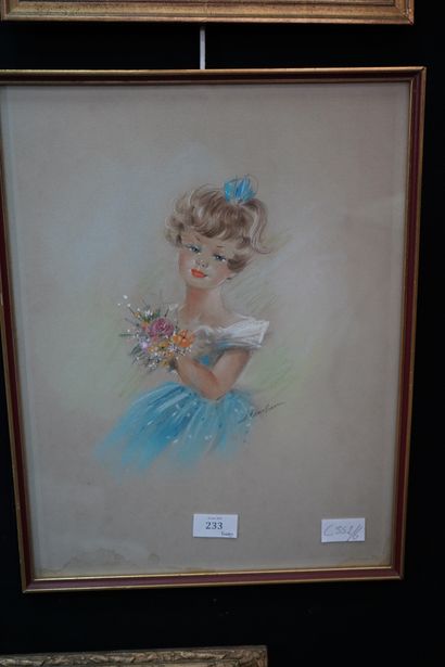 null Jules-Gustave Lempereur (1902-1985), jeune fille au bouquet de fleurs, pastel...