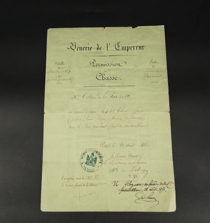 null Document manuscrit Vénerie de l'Empereur, Permission de chasse à M. le Baron...