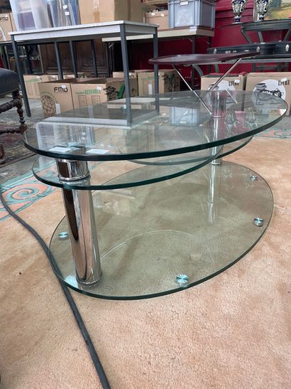 null Table basse en verre trempé et métal chromé, à plateaux tournants