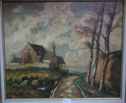 null Jean Charles MILLET (1892-1944), paysage à l'église, huile sur toile signée...