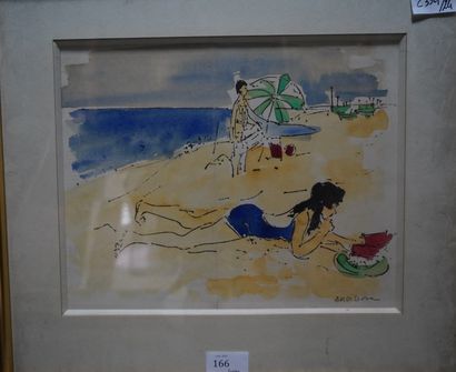 null Yolande ARDISSONE (né en 1927), la plage 1965, aquarelle et rehauts d'encre...