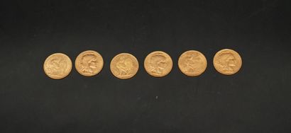 null 6 pièces de 20 francs or 1907. Poids : 38,7 grammes.