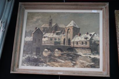 null Jean Charles MILLET (1892-1944), village enneigé, huile sur toile signée en...