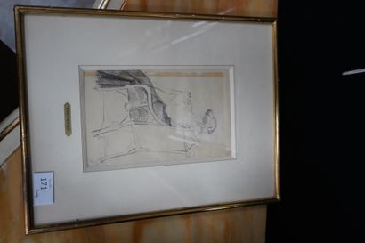 null D'après Camille Pissarro, femme au tricot, crayon sur papier monogrammé en bas...