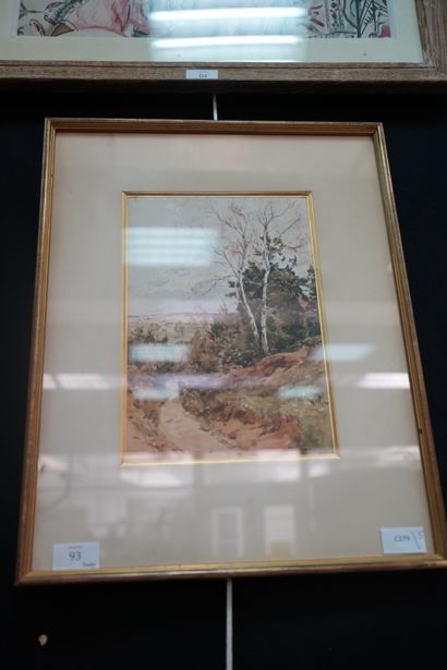 null Paul LECOMTE, Promeneuse dans un paysage, aquarelle, signée en bas à droite
