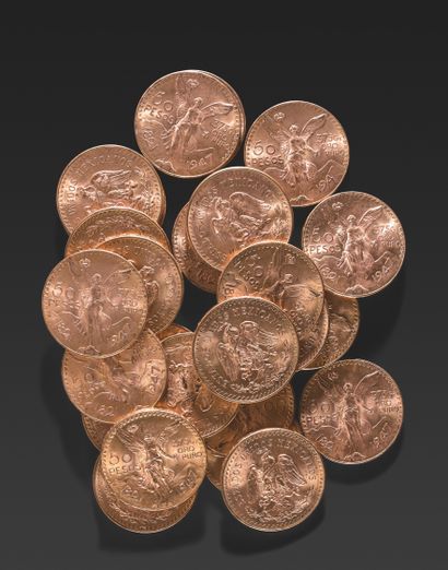  五十墨西哥金比索 二十八枚五十墨西哥比索的金币。 每枚金币37.5克纯金。 重量：1171.49克。 不向买方收费。