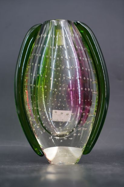 null ROSENTHAL, Home Designs. Vase soliflore en verre bullé polychrome, signé sous...