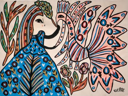 BAYA (1931-1998) Femme à l'oiseau, 1989
Gouache sur papier, signée et datée en bas...