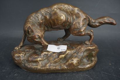 null Clovis-Edmond MASSON (1838-1913), Loup, sujet en bronze à patine dorée signé...