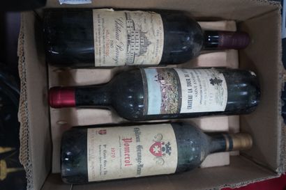 null Réunion de six bouteilles de vin comprenant Château Barreyres 1985 niveau bas...