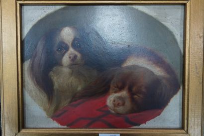 Ecole du XIXe siècle, les chiens, 1854, huile...
