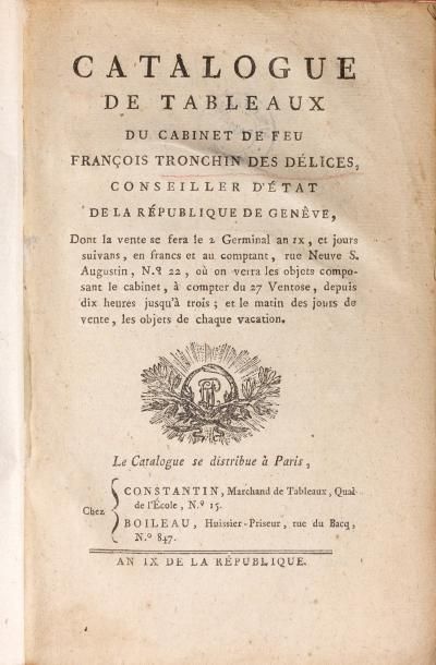 1801 An IX. 2 germinal et jj. ss. Cabinet de feu Tronchin des Délices. Conseiller...