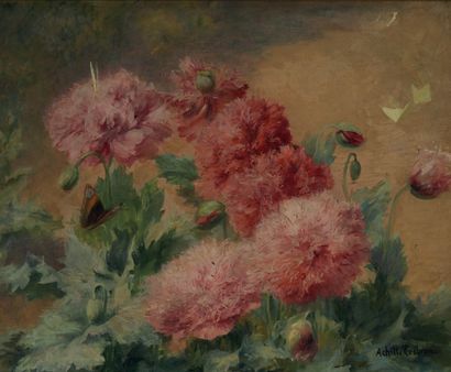 ACHILLE CESBRON (1849-1913) Fleurs et papillons
Huile sur toile, signée en bas à...