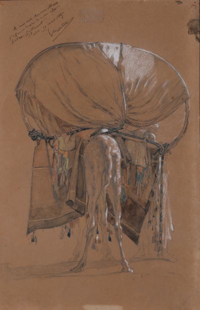 GUSTAVE GUILLAUMET (1840-1887), ATTRIBUÉ À * Chameau
Encre, fusain, aquarelle et...