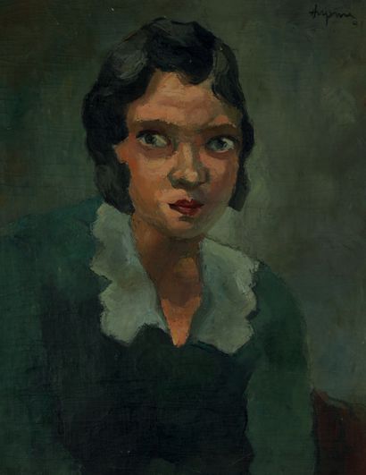 JEAN AUJAME (1905-1965) Portrait de femme à la robe verte
Huile sur toile, signée...