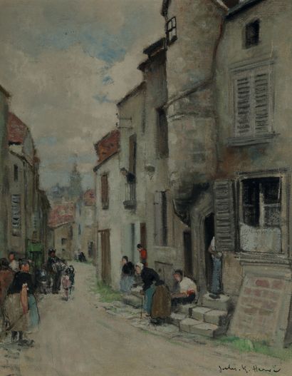 JULES-RENÉ HERVÉ (1887-1981) Rue de village animée
Huile sur toile, signée en bas...