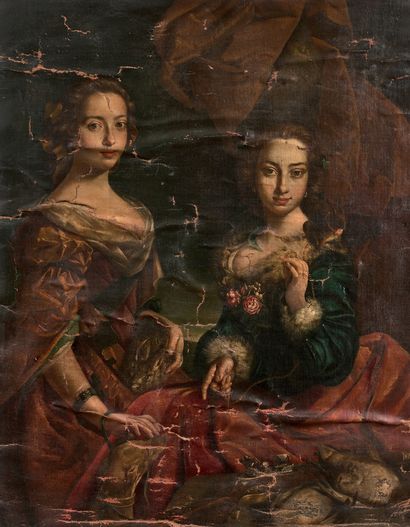CARLO AMALFI (SORRENTE 1707 - NAPLES 1787) Portrait de deux soeurs avec un écureuil...