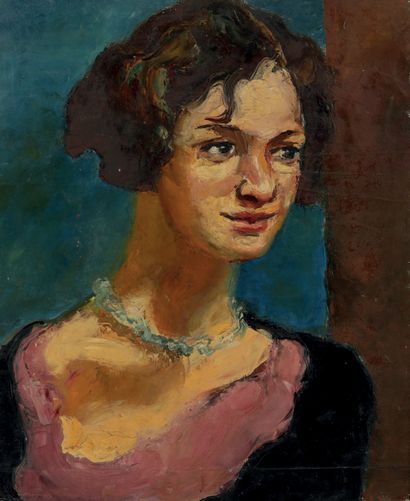 JEAN AUJAME (1905-1965) Portrait de femme au collier
Huile sur toile, signée au dos.
61...