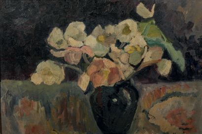 MAGDELEINE HUE (1882-1943) * Vase de fleurs
Huile sur carton, signée en bas à droite.
38...