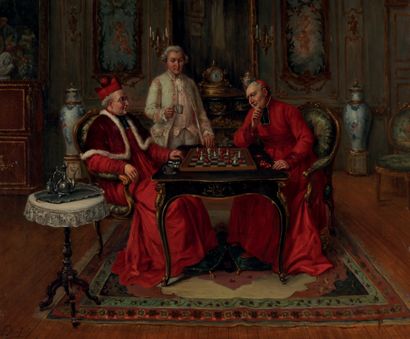 GASTON BONFILS (1855-1946) La partie d'échecs
Huile sur toile, signée en bas à gauche.
46...