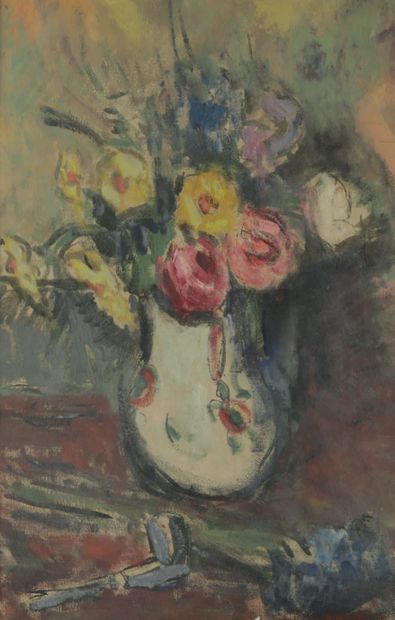 MAURICE LOUVRIER (1878-1954) * Nature morte au vase de fleurs
Gouache et encre sur...