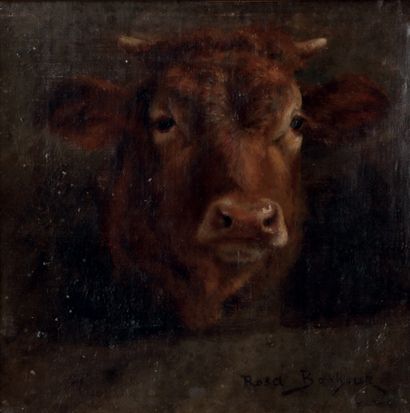 ROSA BONHEUR (1822-1899) Tête de vache
Huile sur toile, porte le timbre de la signature...