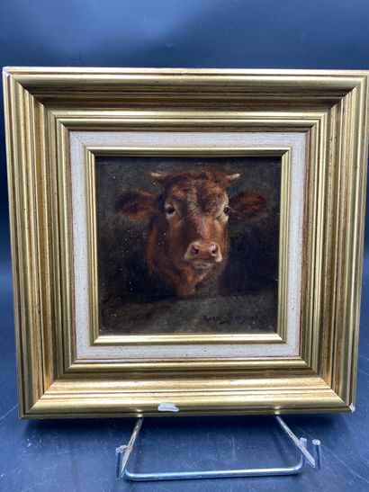 ROSA BONHEUR (1822-1899) Tête de vache
Huile sur toile, porte le timbre de la signature...