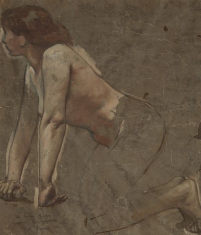 FERNAND CORMON (1845-1924) 裸体女人研究
画在描图纸上，左下角有签名，并有 "au Docteur Richer, souvenir bien...
